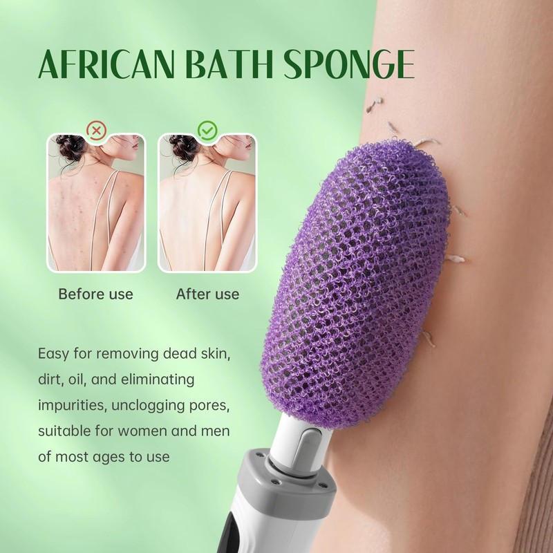 Pecait Electric Body Brush, African Bath Sponge Back Scrubber for