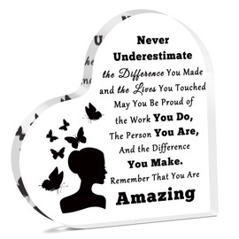 Inspirational Gifts for Women Friends Desk Decor for Office Colleague Appreciation Acrylic Keepsake Retirement Leaving Going Away Presents New Job Promotion Gifts for Women Heart Shaped Plaque