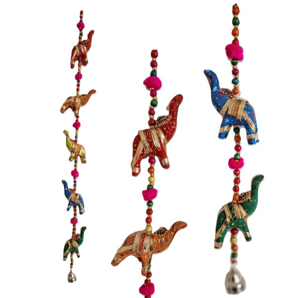 Yepsio Multicoloured Wind Chime 5 Elephant on String with Brass