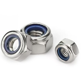 M6 Nylon Insert Lock Nuts, M6-1.0 Nylon Locknuts 304 Stainless Steel 18-8 Lock Nuts, Pack of 50