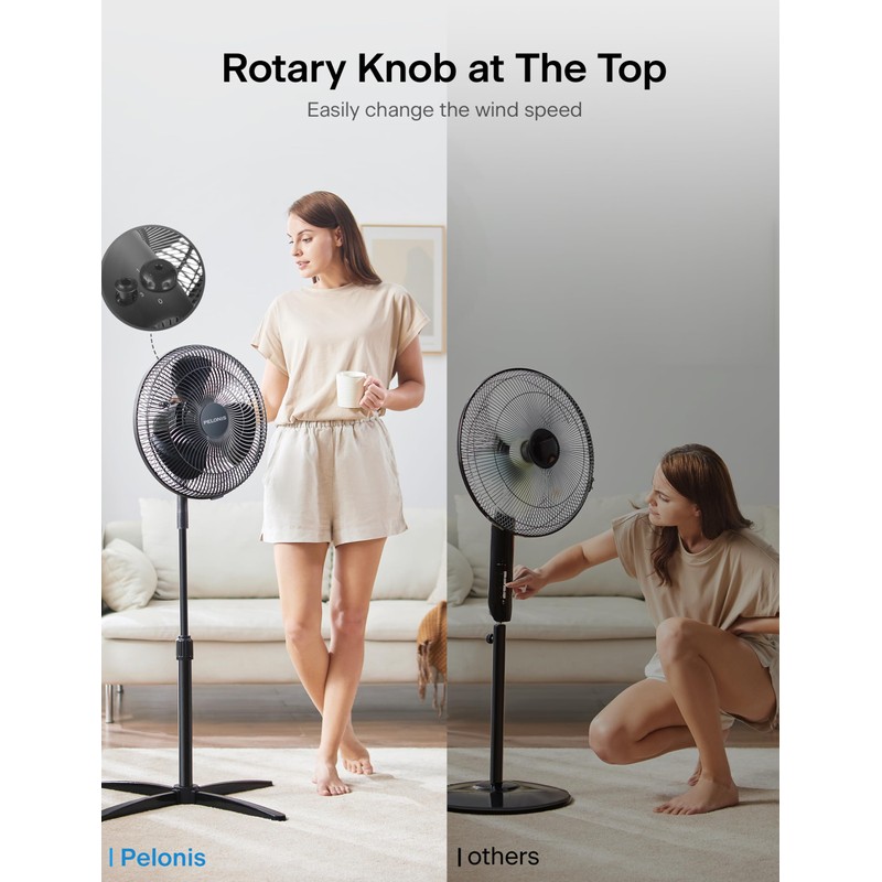 PELONIS 16 inch Pedestal Fan for Bedroom , Oscillating Fan,