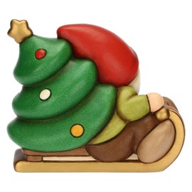 THUN, Oliver Gnome on Sleigh with Tree Made of High-Quality Ceramic, Christmas Collection, Collectable Figures, Gift Idea for Christmas, 13.6 x 10.3 x 18.8 cm