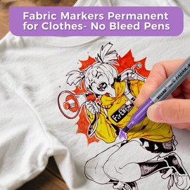 SELEAD 72 Fabric Markers Permanent for Clothes - Colored Fine & Brush & Chisel Tips Non Toxic Art Drawing Marker Pens Set for T-Shirts, Bags, Textile, Canvas
