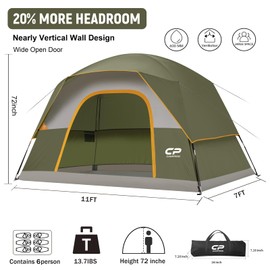 CAMPROS CP Tents for Camping 6 Person Tent Waterproof Windproof Double Layer Family Camping Tent, Easy Setup Dome Tent with Large Mesh Windows & Wider Door for Outdoor Camping & Hiking