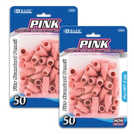 BAZIC Products Pink Eraser Top, Latex Free Pencil Tops Erasers, Arrowhead Caps Erasers for Student Art Drawing School Supplies (50/Pack), 2-Packs