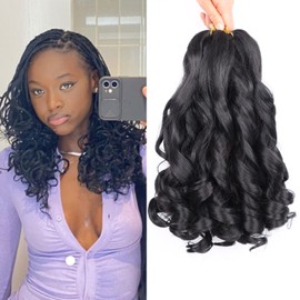 French Curly Braiding Hair 14 Inch 8 Packs Curly Braiding Hair Pre Stretched for Box Braids French Curls Crochet Braids Bouncy Loose Wavy Braiding Hair Extensions(14 Inch, 1B)