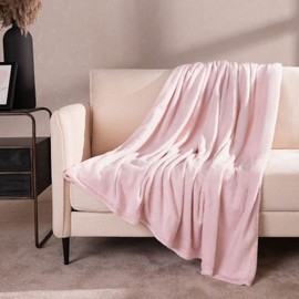 Brentfords Flannel Fleece Ultra Soft Large Blanket Throw Over Fluffy Warm Bedspread for Bedroom Double Bed Sofa Couch, Blush Pink - 150 x 200cm