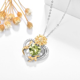 AENEAS You Are My Sunshine Necklace Sunflower August Birthstone Necklaces Sterling Silver Heart Peridot Pendant Jewelry Women Gift for Birthday Mothers Day Christmas Anniversary