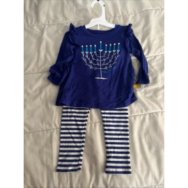 Cat & Jack Girls 4T Happy Hanukkah Top and Leggings Set – Blue – New T