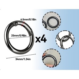 ZoeTekway Pack of 4 Snap Hooks, Zinc Alloy Ring Carabiner, O-Ring Carabiner, Carabiner Ring, Key Ring, Spring Snap Clips Replacement Parts, for Key Chain, DIY Crafts (Black, 25 mm, Round)