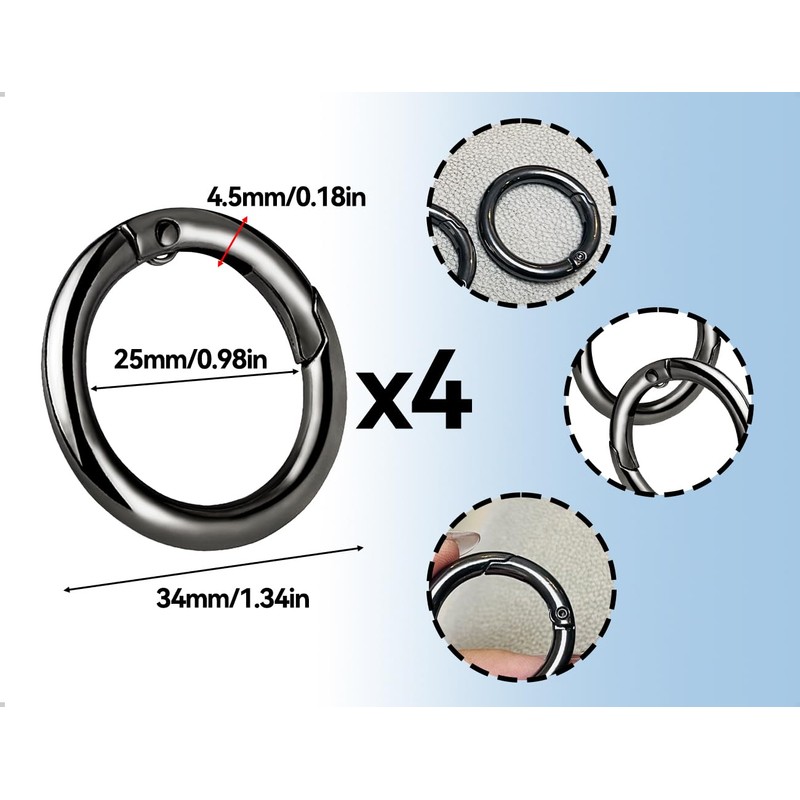 ZoeTekway Pack of 4 Snap Hooks, Zinc Alloy Ring Carabiner,