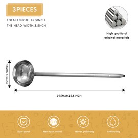 meekoo 3 Pieces Stainless Steel Ladle Soup Handle Ladle with Pouring Rim for Kitchen Cooking Soup Sauce (6 oz)