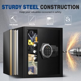 Fdsutvit 2.3 Cu Ft Fireproof Home Safe Box- Steel Security Box with Digital Electronic Keypad, Safety Lock Box for Office, Removable Shelf, Fire Proof Safe for Documents Money Jewelry Gun