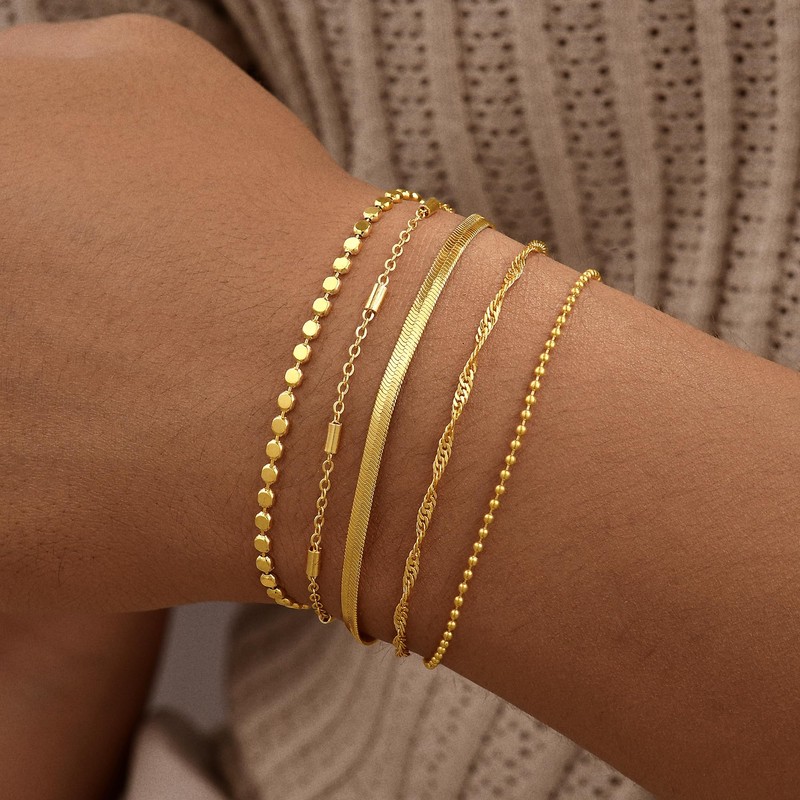 Striviio Gold Bracelets for Women, 14K Gold Plated Stackable Bracelet