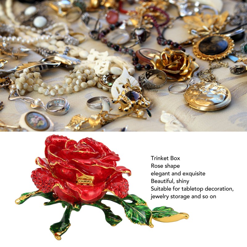 Trinket Box Rose Shape Exquisite Elegant Shiny Jewelry Rings Storage