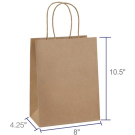 BagDream 50Pcs Gift Bags 8x4.25x10.5 Brown Paper Gift Bags with Handles Bulk, Paper Bags, Shopping Bags, Kraft Bags, Retail Bags, Party Bags