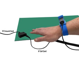 RubberStat Dual Layer ESD Compliant Workstation Rubber Table Mat Kit, Soldering, Cell Phone Repair, with Wrist Strap Set and Ground Cord - 24"x16" Green