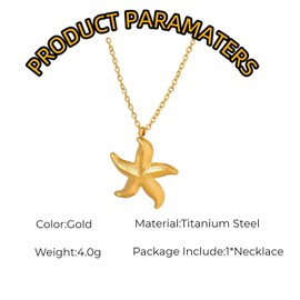 Gold Starfish Necklace Titanium Steel Ocean Boho Individual Wave Point Summer Beach Themed Woman Vacation Outfits Jewelry