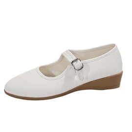 Women’s Mary Jane Flats Comfortable Round Toe Dressy Ballet Flat Shoes Slip on Business Ajustable Classic Soft Work Casual Office Weeding with Ankle Straps 2406A-PU-White-6
