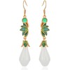Lotus Flower Jade Earrings for Women Long Jade tassel Dangle