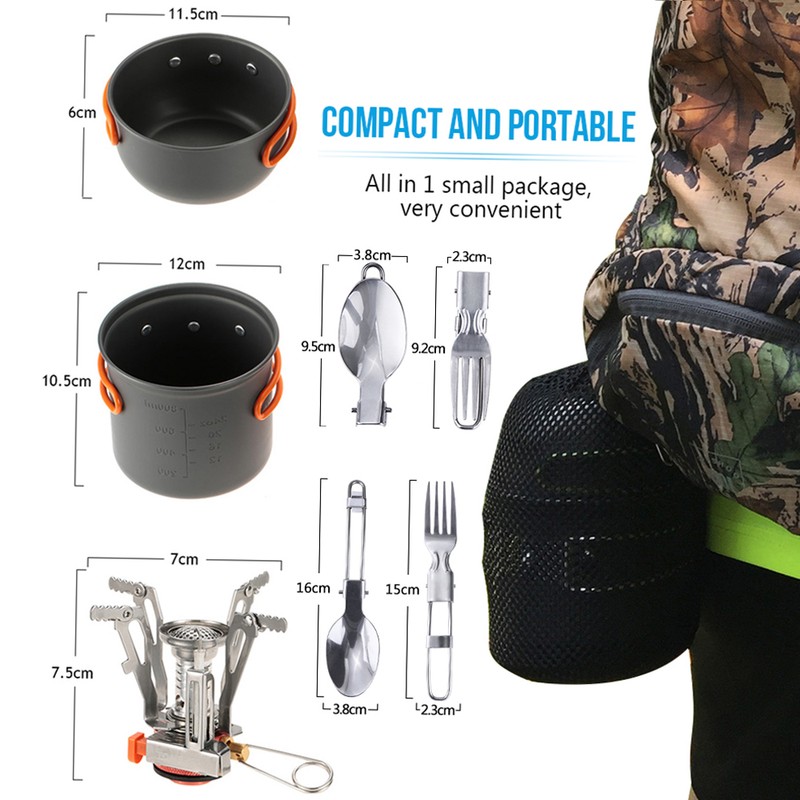 Outdoor Camping Hiking Cookware with Mini Camping Piezoelectric Ignition Stove