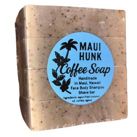 Maui Hunk Coffee Soap – 4 Bar Bundle | Real Kona Coffee, Coconut Oil, and Agave | Handmade in Maui | 4.25 oz Bars – All-in-One for Body, Face, and Hair (4-Bar Bundle)