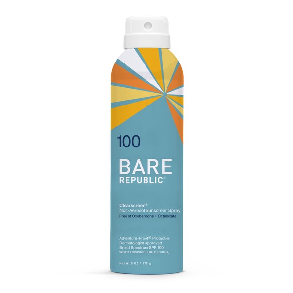 Bare Republic Clearscreen Sunscreen SPF 100 Sunblock Spray, Water Resistant with an Invisible Finish, 6 Fl Oz