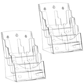 QWORK 2 Pack Clear Acrylic 8.5 x 11 inch 4-Tier Brochure Holder with Removable Divider – Slanted, Wall Mount & Countertop Compatible Literature Pamphlet Flyer Holder, Magazine Booklet Organizer Stand
