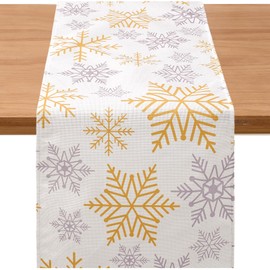 Windkream Golden Silver Winter Snowflake Table Runner Burlap Christmas Tablecloth for Winter Christmas Party Supplies Table Decor Decoration for Kitchen Dining Room Home Decor 12 x 71 Inch