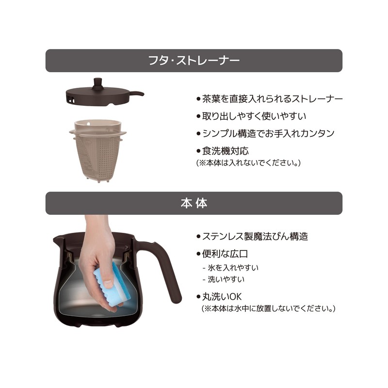 THERMOS Vacuum Insulated Teapot with Strainer 450ml Brown TTE-450 BW