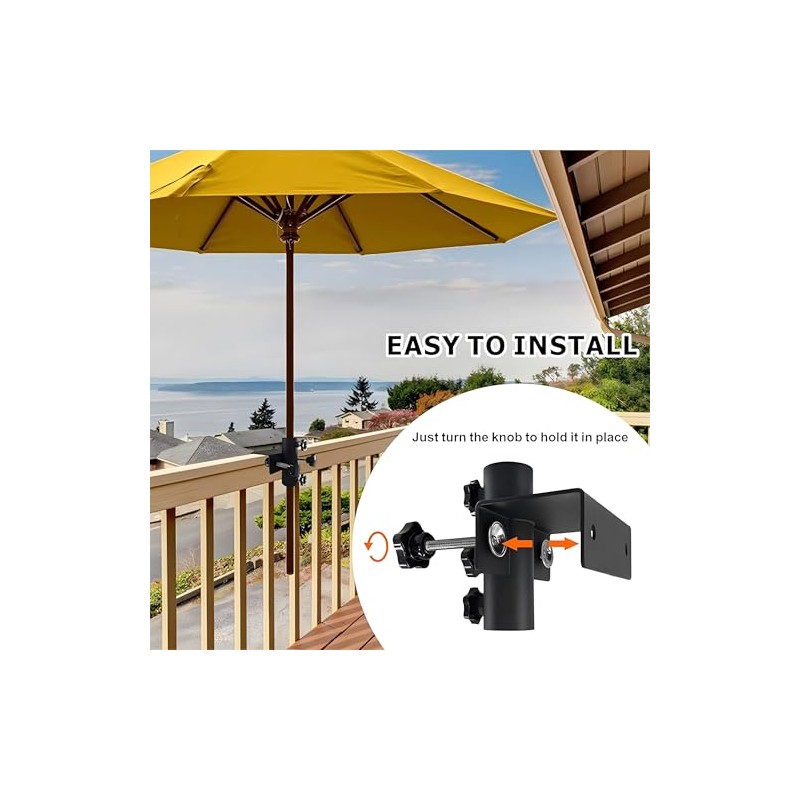 Parasol Holder Balcony Railing with Hooks, Diameter 25-38 mm Balcony
