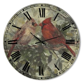DesignQ 'Kissing Cardinals' Large Cottage Wall Clock for Home Bedroom Bathroom Office Living Room Decoration