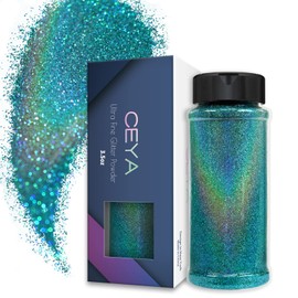 Ceya 3.5oz/ 100g Holographic Ultra Fine Glitter Powder Laser Cyan Glitter 1/128” 0.008” 0.2mm for Slime Epoxy Resin Craft Tumbler Jewelry Nail Art Festival Makeup Scrapbook Painting Wedding Cards