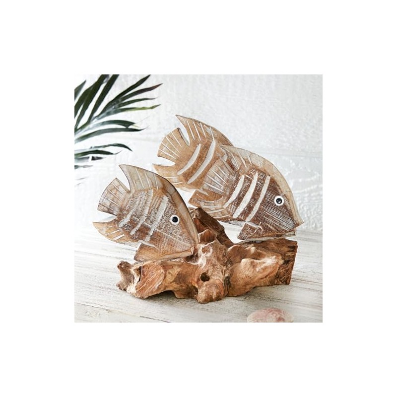 BLACK FOREST DECOR Driftwood White Striped Fish Sculpture, 10" W