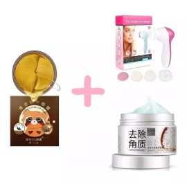 KFMX Cepillo Facial 5n1 + Parches Para Ojos Ah + Exfoliante Arroz