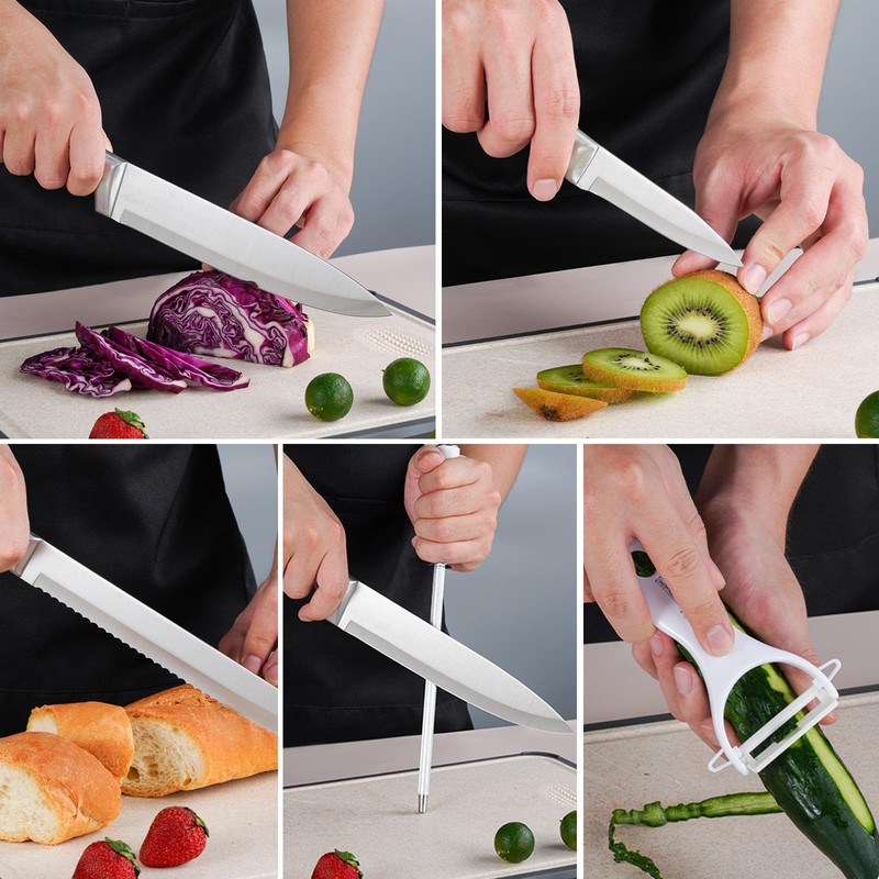 Kitchen Knife Set, Retrosohoo 9-Piece White Sharp Non-Stick Coated Chef