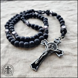 Rugged Rosaries® BLACK MONK ROSARY with Black Enamel Gunmetal Crucifix - Catholic Gifts