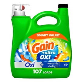 Gain Ultra Oxi Liquid Laundry Detergent, 107 loads, 154 fl oz, Waterfall Delight Scent, 2-in-1, HE Compatible