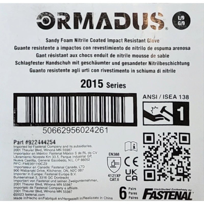 Ormadus Sandy Foam Nitrile Coated Impact Resistant Glove Size Large