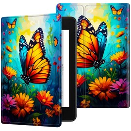 RWUTYTIUL for Kindle Paperwhite 12th Generation 2024 7" Case/Kindle Colorsoft Signature Edition 7" Case, Multi-Angle Viewing Shockproof Smart Protective Case with Auto Wake/Sleep, Butterfly Blue Sky