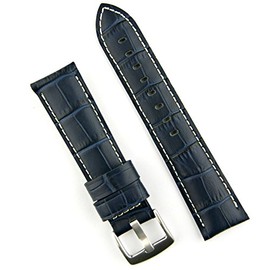 B & R Bands 22mm Navy Gator Leather Watch Band Strap (Short Length)