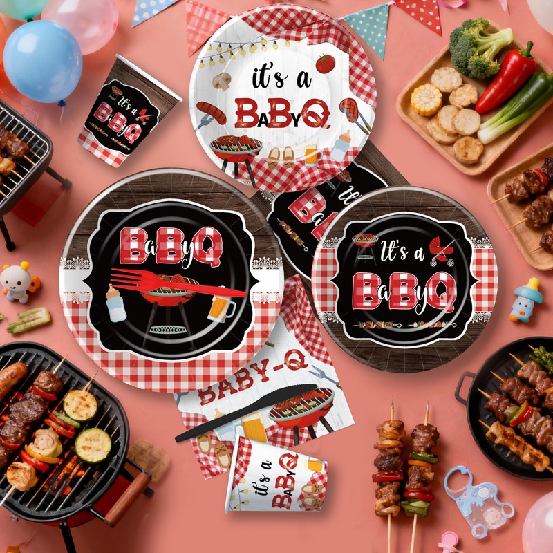 FVABO Baby Q Baby Shower Decorations, Red Gingham BBQ Baby