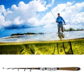 Telescopic Fishing Pole, Carbon Sea Fishing Rod Saltwater Freshwater Kit Fishing Pole Fishing Gifts for Men Portable Travel Spinning Hand Fishing Accessory (150cm)