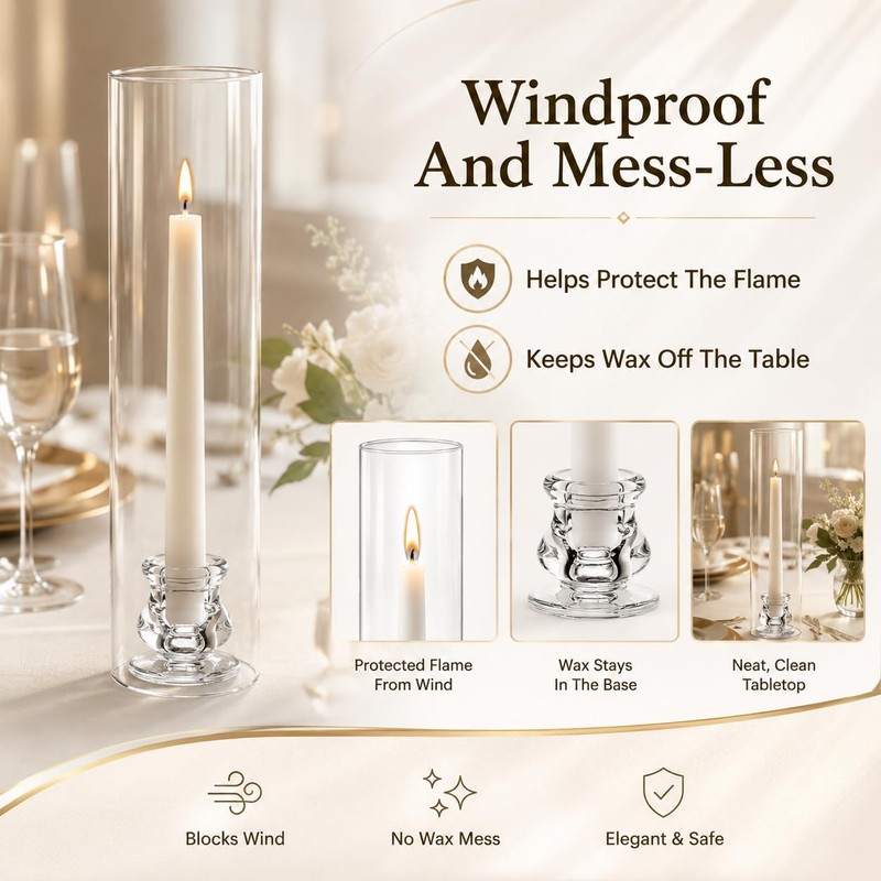 20 Pack Glass Hurricane Candle Holders, 11.8 in Clear Taper