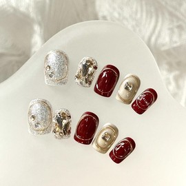 [Overseas] 2025 Fall Nail Art: Purely Handmade Manicure 2025 New Fall and Winter Short Manicure S/Short Square 4ea