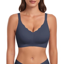 WOWENY Women's Bra Without Underwire Padded Non-Wired Push Up Bustier Bralette Soft Comfort Seamless Bra, 1 blue, M