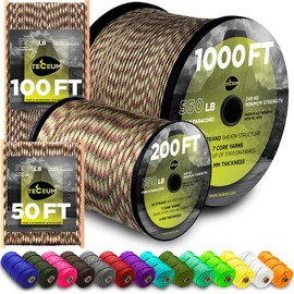 TECEUM Paracord Type III 550 Camo – 50 ft – 4mm – Tactical Rope MIL-SPEC – Outdoor para Cord –Camping Hiking Fishing Gear and Equipment – EDC Parachute Cord – Strong Survival Rope