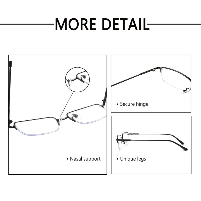 LJCZKA Blue Light Filter Glasses Half Frame Rectangular Men Glasses