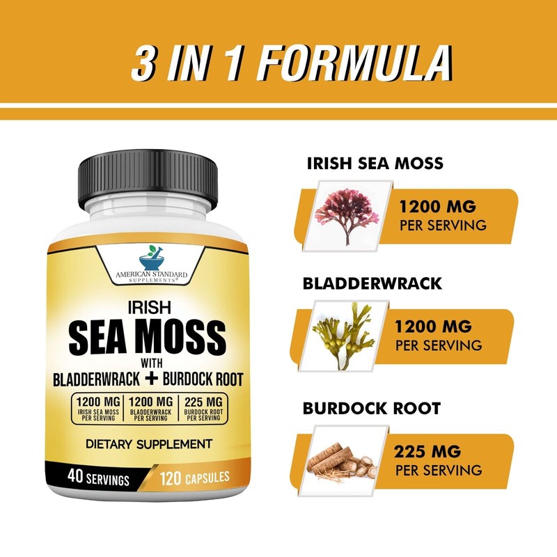 American Standard Supplements Irish Sea Moss 1200mg, Bladderwrack 1200mg and