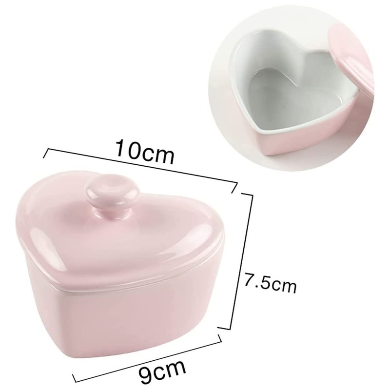 SOCOSY Heart-Shaped Ceramic Dessert Bowl with Lid Pudding Small Salad